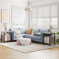 Bedside Table, Coffee Tables with Plug and USB Port, Side Table with Drawers and Storage Shelves, Suitable for Living Room, Bedroom, Greige - details 6