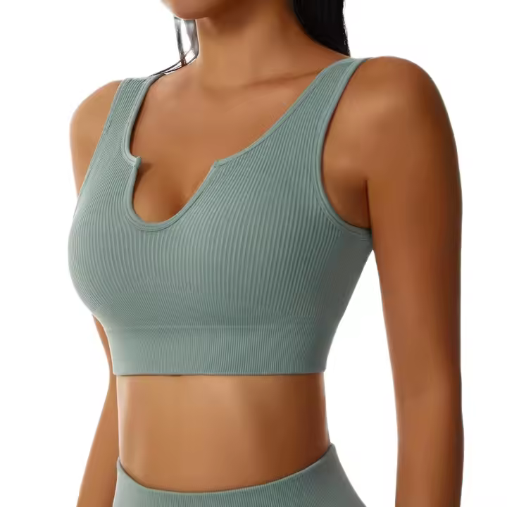 NCLAGEN Sujetador Deportivo Para Mujer Sin Aros Con Cuello En Forma De U Y Ribbed Alta Soporte Para Gimnasio Yoga Fitness Running Push up Top De Entrenamiento Secado Rápido - 1
