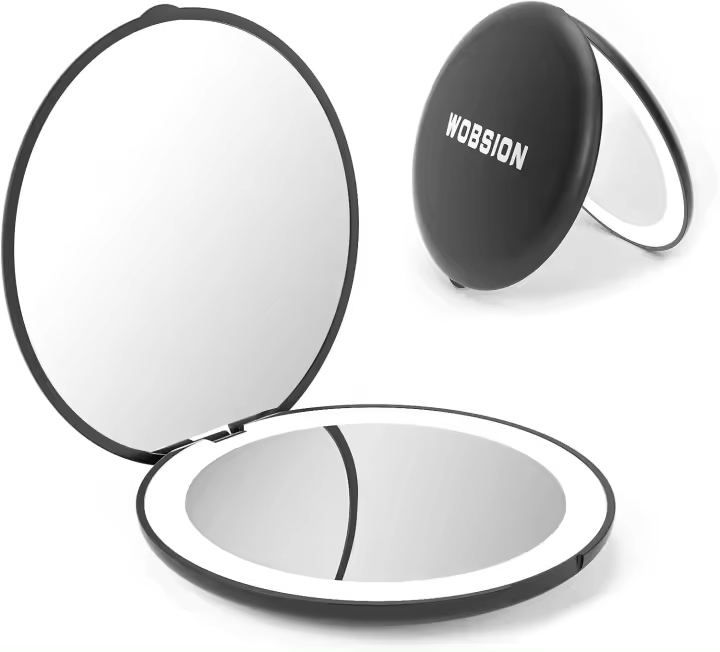 Espejo de maquillaje, recargable, regulable, con luz LED, aumento de 1x/10x y luz, portátil de 4 pulgadas para bolso, color negro - 1