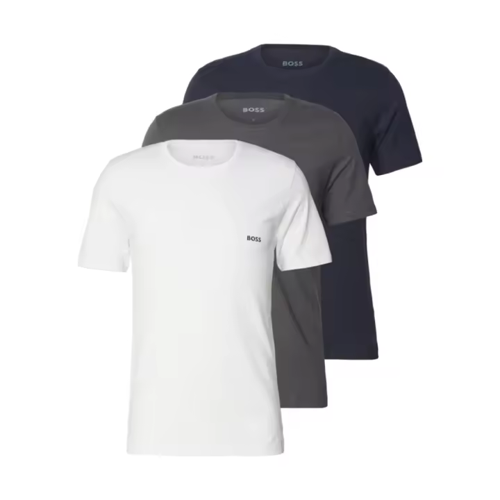 Camiseta Boss -3 Pack- 100% Algodón M/C Logo Bordado (Gris, Blanco y Marino) - 1