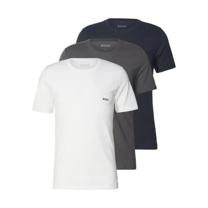 Camiseta Boss -3 Pack- 100% Algodón M/C Logo Bordado (Gris, Blanco y Marino) - 1