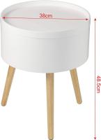 STARLEY-Mesita de Noche Mesitas de café Mesa de Centro Mesa Auxiliar con Compartimento de Almacenamiento, Patas de Madera MDF 38x38x48,5cm Blanco - details 3
