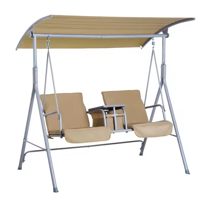 Outsunny Hollywood Swing Columpio de jardín Columpio 2 plazas con capota 175 x 112 x 165 cm - 1