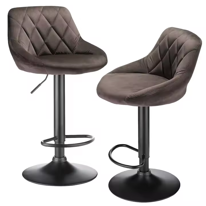 Taburete de bar de 2 plazas con asiento de terciopelo tapizado, regulable en altura con patas de metal - 1