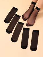 5 Pares De Calcetines Largos Transparentes Y Transpirables Para Mujer Con Cristales mid Tube Calcetines Casuales De Spandex Y Poliamida - details 5