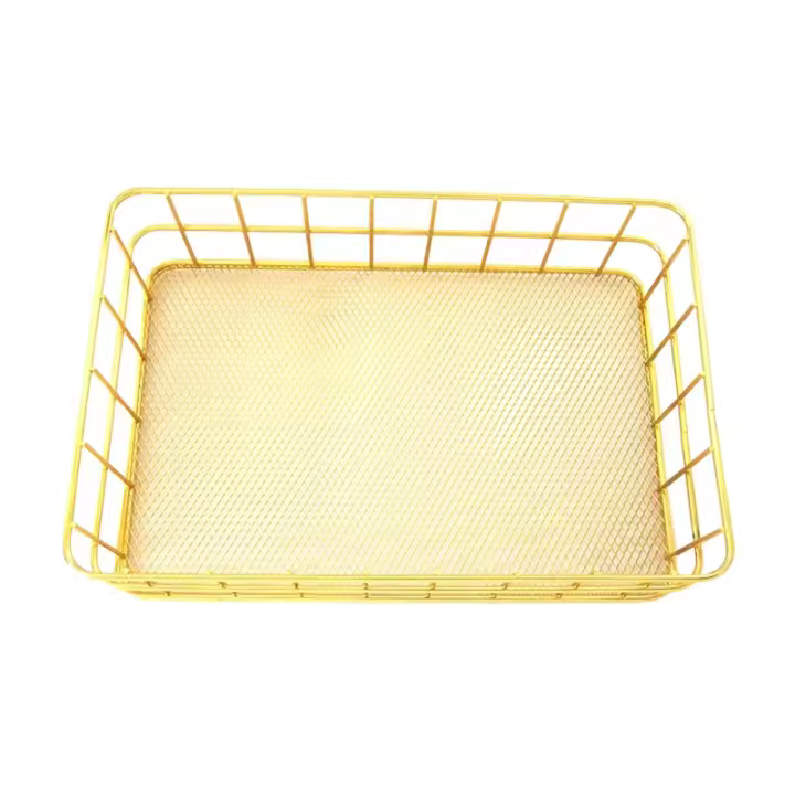 Cesta De Almacenamiento Para Maquillaje Y Oficina En Metal Oro Nórdico Organizador De Escritorio Para Brochas Y Cosméticos Ecológico - 1