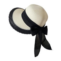 Sombrero De Paja Ancha Para Mujer Con Borde De Encaje Y Lazo Para Deportes Al Aire Libre Senderismo Y Viajes En La Playa - details 5