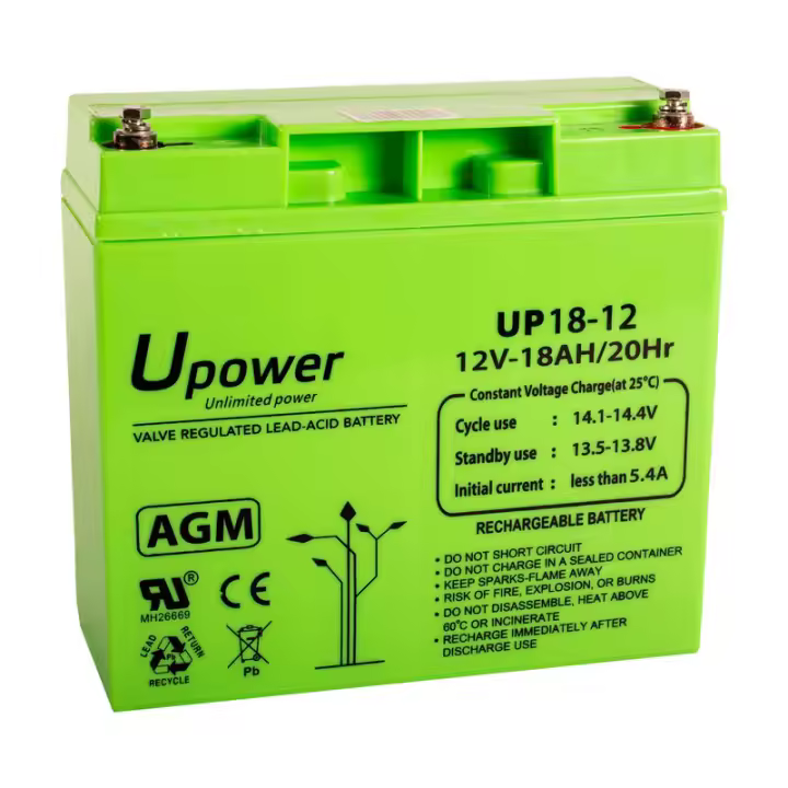 Batería U-Power AGM 12V 18Ah para Sistemas de Seguridad, Eléctricos, Silla Ruedas, Carro Golf - 1