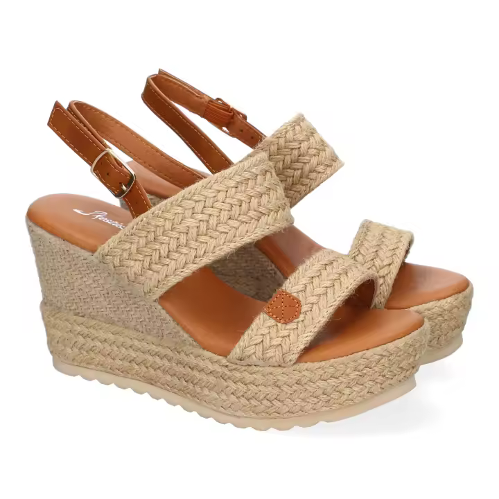 PuntoSalao Sandalias de cuña y plataforma en yute hebilla para mujer color beige F230-18 - 1