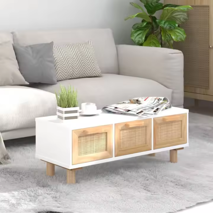 vidaXL Mesa de centro madera contrachapada y de pino blanco 80x40x30cm - 1