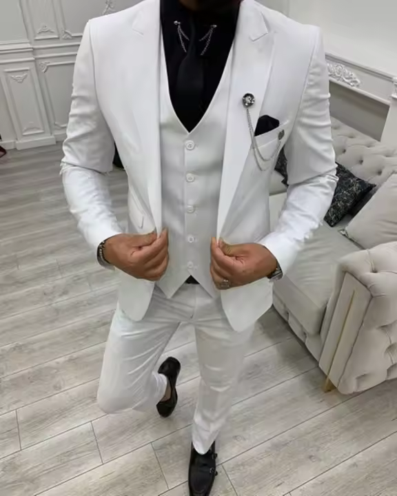 Traje De Boda Formal Para Hombre 3 Piezas Tuxedo Slim Fit Conjunto De Traje De Negocios Con Chaqueta Pantalón Y Chaleco - 1
