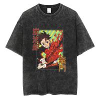 Camiseta Hip Hop Streetwear Para Mujer Estampado De Anime Demon Slayer Oversize Algodón Camiseta De Verano Tops Con Cuello Redondo - details 1