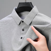 Camisa Polo De Manga Larga Para Hombre Estilo Casual Transpirable Y Cómoda Para El Verano Tejido De Gasa Sólido De Algodón Blends - details 2