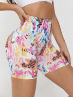 Shorts De Fitness Para Mujer Cintura Alta Estampado Colorido Yoga Ciclismo Running Ropa Deportiva Transpirable Y Elástica - details 3