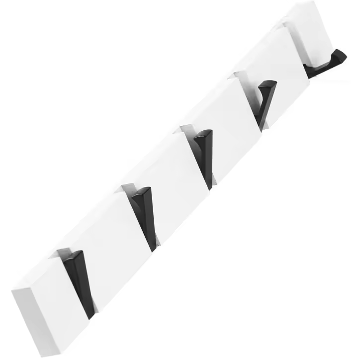 Perchero de pared plegable con 5 ganchos plegables, perchero de madera - 1