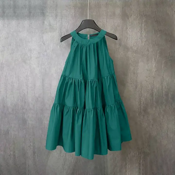 Vestido Sin Mangas De Cuello Halter ZANZEA Para Mujer Estilo Coreano Con Volantes Y Patchwork Vestido De Playa Suelto De Verano Vestido Midi Natural - 1