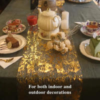 Mantelera Dorada Para Boda Y Fiestas Decoración De Mesa Con Malla De Oro Y Lentejuelas Plateadas Roll Thinn Thin Para Mesa De Comedor - details 11
