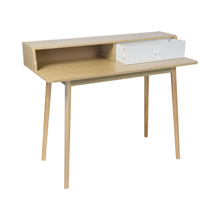 Thinia Home - Escritorio Vintage, Madera, Home Office, Sala Trabajo o Estudio, Despacho, Oficina, 1 Cajón, Organizador, Diseño Nórdico, Dimensiones 110x50x90cm (largo x ancho x alto), Blanco/Natural - 1