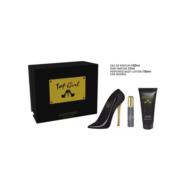ESTUCHE TOP GIRL BLACK PARA MUJER----TOP GIRL BLACK 100ML, MINI PARFUM TOP GIRL BLACK 15ML Y BODY LOTION 100ML----- MARCA TIVERTON - 1