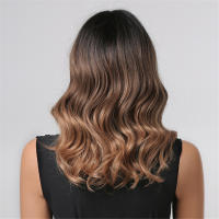 Pelucas Sintéticas De Ombre Negro Marrón Con Flequillo Textura Ondulada Resistente Al Calor Para Fiestas Y Cosplay Peluca Médium Para Mujeres Afro - details 9
