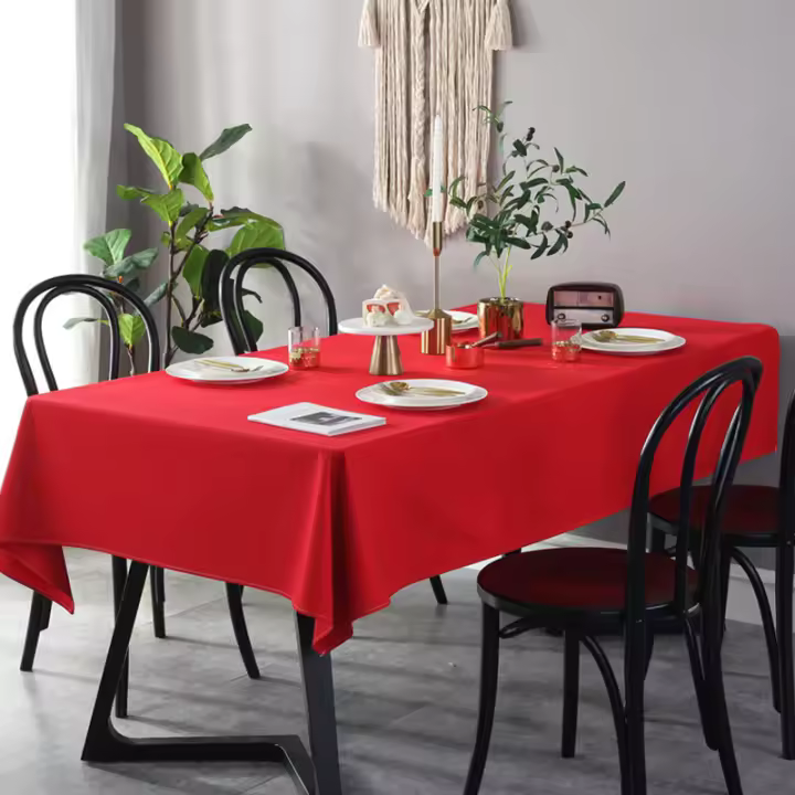 Grande Rojo Sábana De Boda Tela Gruesa Rectangular Para Fiesta Sábana De Mesa De Té Sábana De Mesa De Café Decorativa De Poliéster Sólida - 1