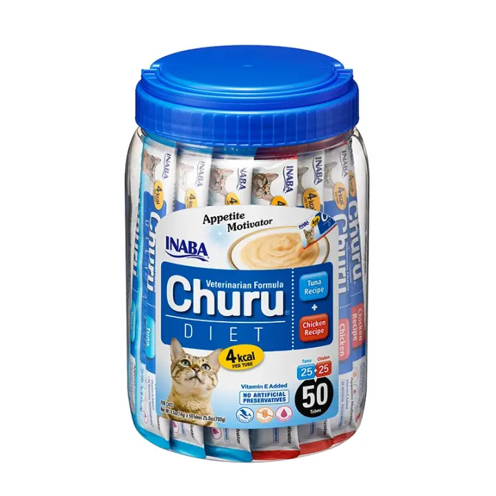 CHURU – INABA, 50 UNIDADES MIX Variedades de DIET Pollo y Atún, Premio para Gatos, Premio Delicoso, Snack Liquido - 1