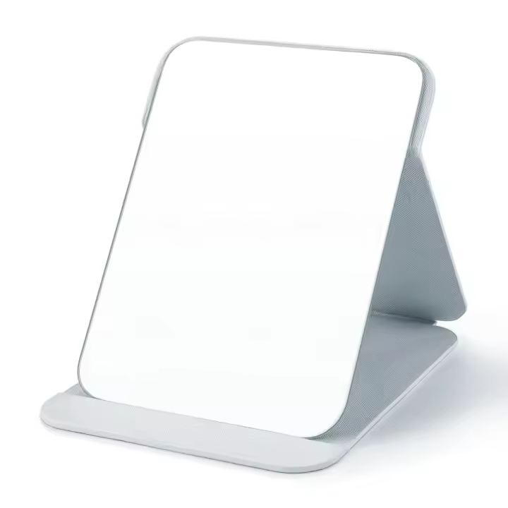 16x11cm Espejo plegable portátil, Espejo de maquillaje compacto Ultra HD, viaje de cuero de PU Negro, sombrero Independiente, Mesa plegable - 1