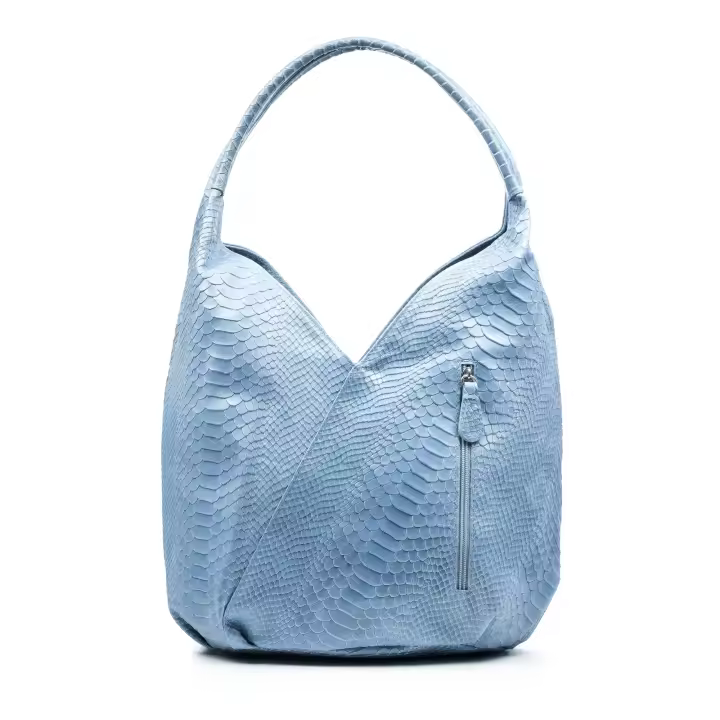 FIRENZE ARTEGIANI Jesi Bolso de hombro Mujer. Piel auténtica Gamuza Grabado Serpiente. Fabricado en Italia 33x18x24 Cm. Color: Azul Claro - 1
