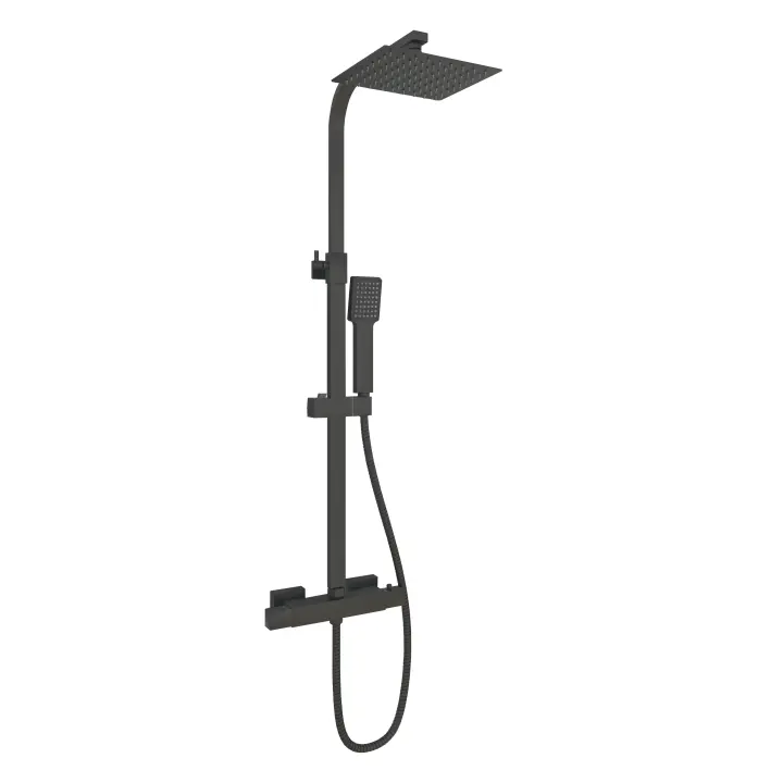 Aica Columna de Ducha Termostática Negro Mate Cuadrada 800-1200mm para Baño - 1