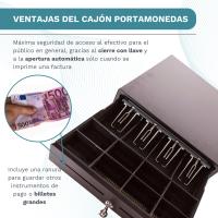 Cajón Portamonedas Caja Registradora - Apertura Automática RJ11 o Manual con Llaves - Organizador de Dinero 4 Compartimentos para Billetes 8 para Monedas - 41x41cm - Estructura Metálica - Color Negro - details 3
