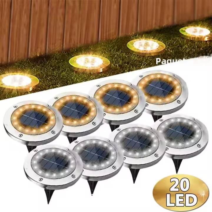 Lámpara Solar De Jardín LED 8/20LED Luz De Disco Solar Para Exterior Iluminación Subterránea Para Paredes De Madera Decoración De Jardín Blanco/Cálido IP65 - 1