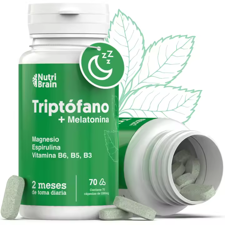 Natural Triptófano con Melatonina y Espirulina  70 Comprimidos  Fórmula natural para mejorar el sueño, reducir la ansiedad, aumentar la energía, la concentración y el bienestar   NUTRIBRAIN - 1