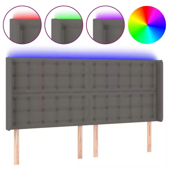 vidaXL Cabecero con LED cuero sintético gris 183x16x118/128 cm - 1