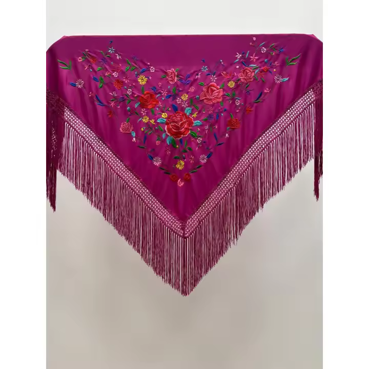 Mantón Flamenco "Clavel Artesanal" – Bordado Floral    160 cm de largo por 80 cm de alto, - 1