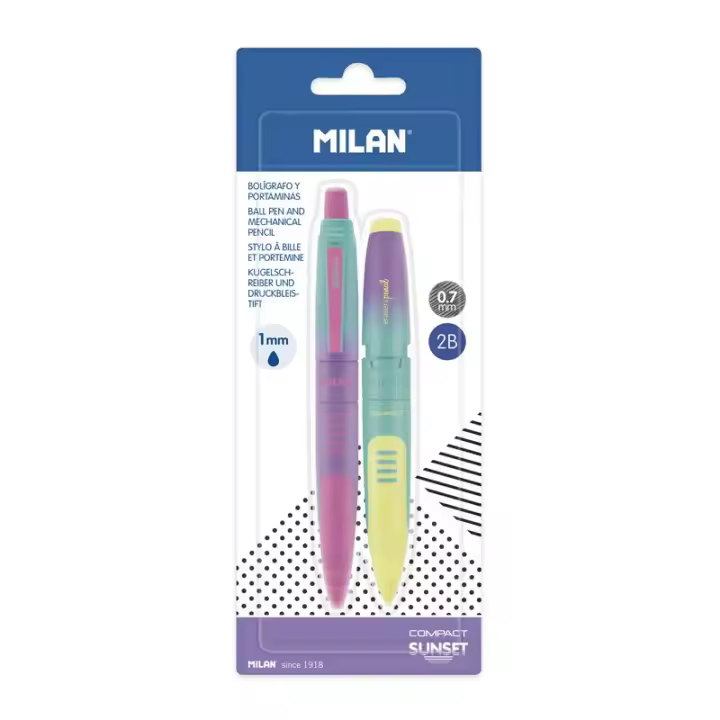 MILAN Blíster 1 Bolígrafo Tinta Azul + 1 Portaminas COMPACT Sunset - 1