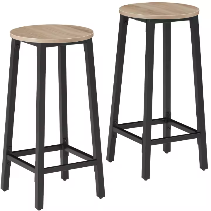 Tectake - 2 taburetes de bar Corby | Set de dos taburetes de bar con estilo industrial | Tablero MDF estable con recubrimiento protector de melamina | Estructura de acero sólida y firme con revestimiento en polvo - 1