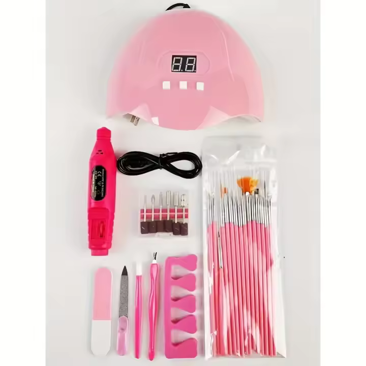 Kit De Manicura LED UV Con Máquina De Taladro Para Eliminar Piel Muerta Set De Herramientas De Uñas 18pcs Lámpara Profesional ABS Recargable 54W - 1