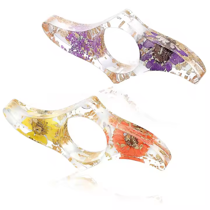 Marcapáginas de resina con flores secas, 2 unidades, transparente, hecho a mano, con lazo floral para el pulgar, abrelibros, accesorios de lectura - 1