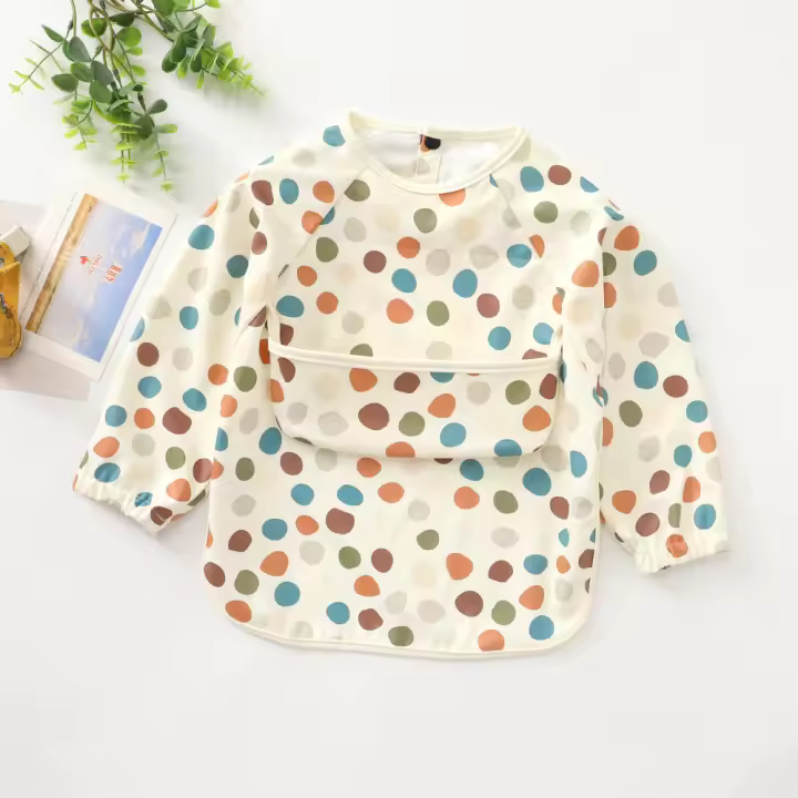Nueva Apron De Alimentación Para Niños Con Bolsillo Y Bata Larga Impermeable Cubre Todo Con Bolsa Smock De Moda Para Bebés De 1-3 Años Unisex - 1