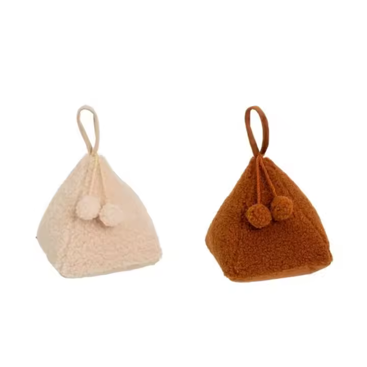 Dcasa Set de 2 topes de puerta pirámides de tela de borreguito y arena beige y marrón de 17x17x20 cm - 1