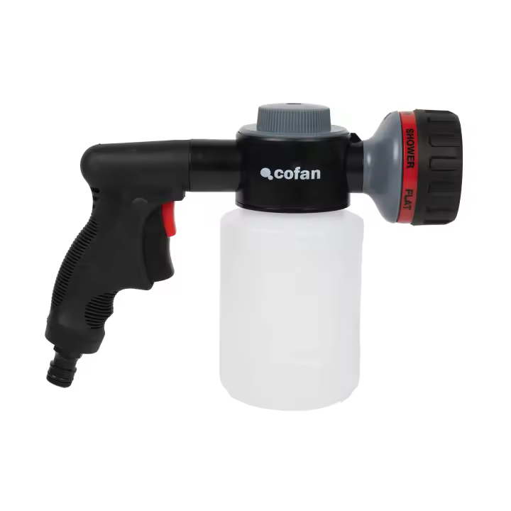 Cofan Pistola de Riego Multifunción con 6 Posiciones y Depósito Dispensador para Jabón de 500 Ml - 1