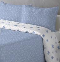 Colcha Doble Cara Primavera Verano Azul Celeste - Estampado Botánico con Flores en Relieve | Tallas Exactas Cama 90, 105, 135 y 150  |  Termosellado Industrial | Incluye Fundas de Almohada - details 1