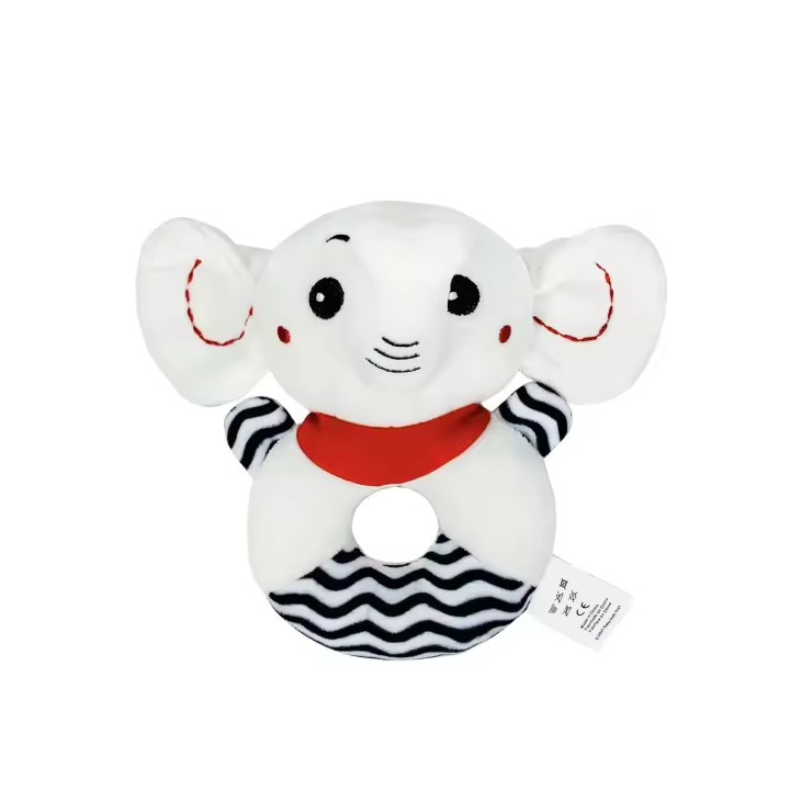 Juguete de peluche con forma de campana de mano, diseño de conejo, koala y oso en blanco y negro - 1