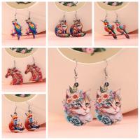 Pendientes Colgantes De Acrílico Para Mujer Con Diseño De Zorro Arcoíris Flor Y Pájaros Moda Joyería Larga Para Niñas Y Adolescentes - details 1