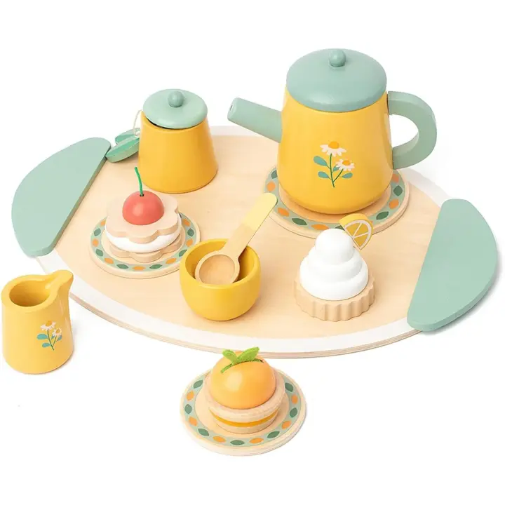 Juego de té de Madera para niños Pequeños, juego de simulación de té, comida de Juego de Madera, accesorios de Cocina (té real) - 1