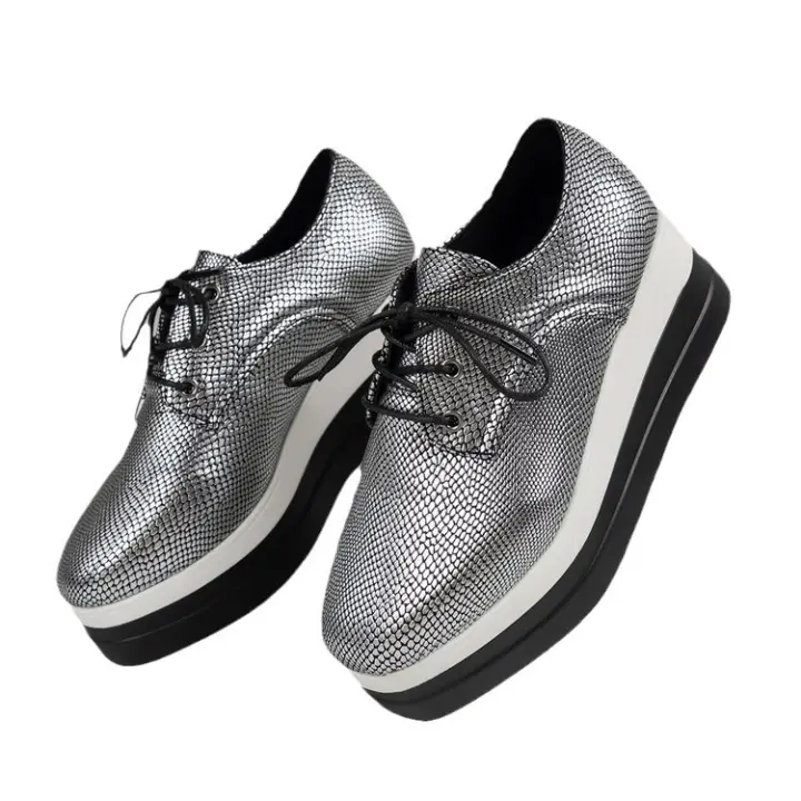 Zapatos De Plataforma Con Tacón Para Mujer Zapatos Casuales Con Cordones Altos Cómodos Y Transpirables Zapatillas Con Suela Gruesa Para Exterior - 1