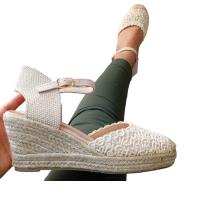 Sandalia de Mujer Cuña, Alpargata Yute Esparto, Plataforma baja, Rosa, beige, Primavera Verano 2023, Punta Redonda - details 3