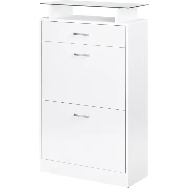 Mueble Zapatero Armario Zapatero con 3 Cajones Estante de Vidrio y Asa de Aluminio para Pasillo Entrada Carga 50 kg 60x24x105,5 cm Blanco - 1
