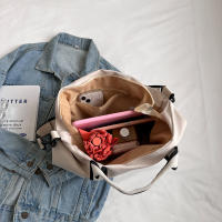 Bolsas para mujeres nuevo estilo, simple campus deportes bolsa de lona, bolso de mano, bolsa de hombro casual de gran capacidad, blanquecino - details 0