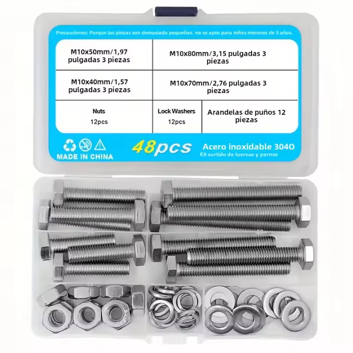 Kit De Bolas Y Tornillos M6 M8 M10 De Alta Resistencia En Acero Inoxidable 304 Incluye 8 Tamaños Comunes Más Usados - 1
